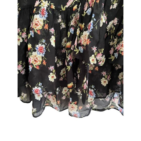 Zara Woman L Black Floral Mini Dress Flowy Asymmetric Ruffle Delicate Whimsygoth - Picture 8 of 8